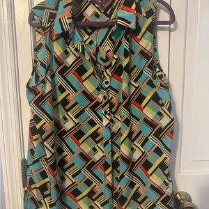 Dana Buchman Colorful Geometric Sleeveless Top, Like New!